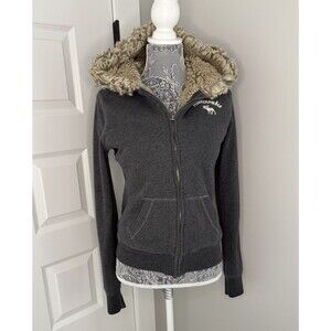 Abercrombie & Fitch A&F Y2K Winter Fur Hoodie Full Zip Jacket Sz medium Vintage